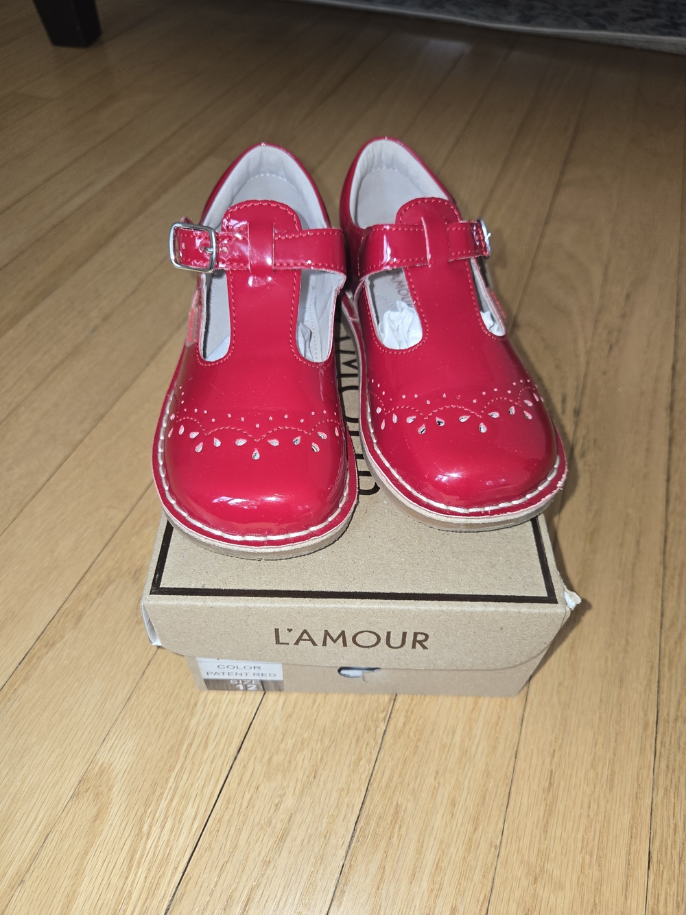L'AMOUR Girls' Patent Red T-Strap Dress Shoes